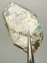 Load image into Gallery viewer, Mint Green Tourmaline on Double Terminated Clear Quartz Crystal | Pegmatite Mineral Specimen from Pakistan
