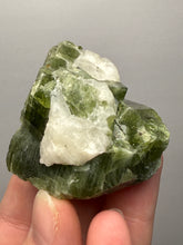 Load image into Gallery viewer, Electric Green Diopside on Quartz – Collector Mineral Specimen (Gilgit-Baltistan) Pakistan