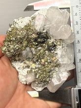 Load image into Gallery viewer, 3.3” New Find: Huanzala Mine Peru Sphalerite + Chalcopyrite + Apatite + Calcite + Quartz | Collector Display Specimen