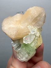Load image into Gallery viewer, High-Grade Gemmy Green Apophyllite on White Stilbite | Deccan Traps, Maharashtra, India