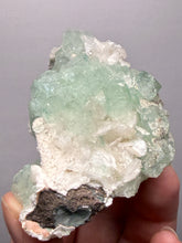 Load image into Gallery viewer, High-Grade Gemmy Green Apophyllite on White Stilbite | Deccan Traps, Maharashtra, India