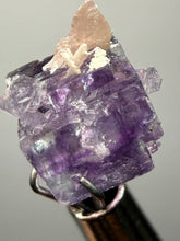 Load image into Gallery viewer, Rhodochrosite + Quartz on Purple Isometric Fluorite (Thumbnail Specimen) | Wutong Mine, China