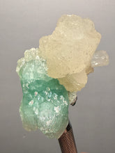 Load image into Gallery viewer, High-Grade Gemmy Green Apophyllite on White Stilbite | Deccan Traps, Maharashtra, India
