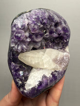 Load image into Gallery viewer, Druzy Amethyst on White Cathedral Calcite on Amethyst Cluster | Uruguay