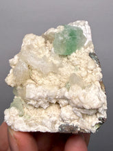 Load image into Gallery viewer, High-Grade Gemmy Green Apophyllite on White Stilbite | Deccan Traps, Maharashtra, India