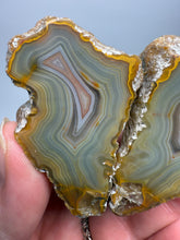 Load image into Gallery viewer, High-Grade Indonesian Sumatra Agate Pair – Vibrant Banded Chalcedony with Rich Color Zoning | Ethical Lapidary & Collector Display Specimens