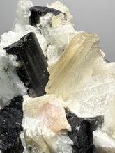 Load image into Gallery viewer, Dark Green Cap Stak Nala Tourmaline & Pink Morganite on Cleavelandite on Quartz Matrix – Haramosh Mountains, Pakistan