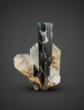 Load image into Gallery viewer, Blue Cap & Green Cap Dark Green Stak Nala Tourmaline on Cleavelandite Matrix – Haramosh Mountains, Pakistan