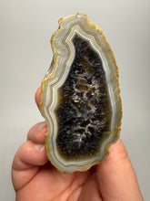 Load image into Gallery viewer, High-Grade Indonesian Sumatra Agate Pair – Rich Banded Chalcedony with Deep Smoky Amethyst Core | Ethical Lapidary & Collector Display Specimens