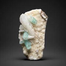 Load image into Gallery viewer, High-Grade Gemmy Green Apophyllite on White Stilbite | Deccan Traps, Maharashtra, India
