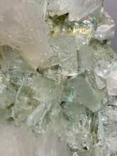Load image into Gallery viewer, High-Grade Gemmy Green Apophyllite on White Stilbite | Deccan Traps, Maharashtra, India