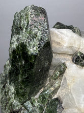 Load image into Gallery viewer, Electric Green Diopside on Quartz – Collector Mineral Specimen (Gilgit-Baltistan) Pakistan