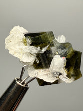 Load image into Gallery viewer, Blue Cap Dark Green Stak Nala Tourmaline and Cleavelandite – Haramosh Mountains, Pakistan | Thumbnail Specimen
