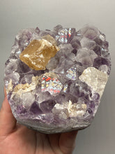Load image into Gallery viewer, Golden Cubic Calcite on Amethyst Cluster | Maharashtra, India (Collector Specimen)