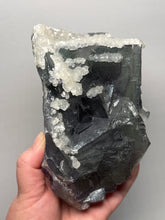Load image into Gallery viewer, Premium Cubic Green–Purple Phantom Fluorite with Flower Calcite on Matrix
Xianghualing Mine, Hunan Province, China