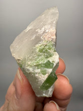 Load image into Gallery viewer, Vibrant Green Tourmaline on Quartz Crystal | Pegmatite Mineral Specimen from Pakistan