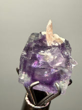 Load image into Gallery viewer, Rhodochrosite + Quartz on Purple Isometric Fluorite (Thumbnail Specimen) | Wutong Mine, China