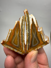 Load image into Gallery viewer, RARE POLYHEDROID Indonesian Sumatra Agate Pair – Vibrant Banded Chalcedony with Rich Color Zoning & Red Druzy Botryoidal Quartz| Ethical Lapidary & Collector Display Specimens