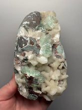 Load image into Gallery viewer, High-Grade Gemmy Green Apophyllite on White Stilbite | Deccan Traps, Maharashtra, India