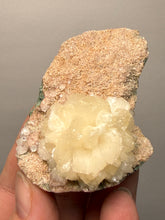 Load image into Gallery viewer, White Stilbite Flower & Red Apophyllite on Peach Heulandite | Deccan Traps, India