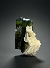 Load image into Gallery viewer, Double Blue Cap Dark Green Stak Nala Tourmaline and Cleavelandite – Haramosh Mountains, Pakistan | Thumbnail Specimen