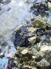 Load image into Gallery viewer, 3” New Find: Huanzala Mine Peru Sphalerite + Chalcopyrite + Apatite + Calcite + Quartz | Collector Display Specimen