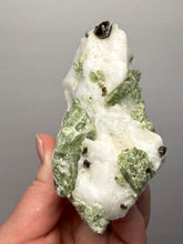 Load image into Gallery viewer, Electric Green Diopside on Quartz – Collector Mineral Specimen (Gilgit-Baltistan) Pakistan