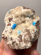 Load image into Gallery viewer, Rare Electric Blue Pentagonite on Druzy Matrix – Collector Mineral Specimen | India