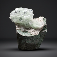 Load image into Gallery viewer, Light Mint Green “Disco Ball” Radial Apophyllite on Pink & Green Heulandite — Deccan Traps, India