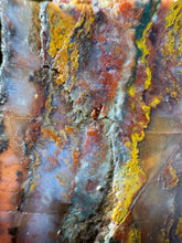 Load image into Gallery viewer, PREMIUM DISPLAY or LAPIDARY SLAB • Moroccan “Dream Landscape Jagate” (Purple, Teal, Red, Green, Red, Yellow & Orange Moss Plume Agate + Jasper) Stone • Double Sided • High Atlas Mountains • Unpolished