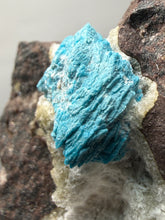 Load image into Gallery viewer, Rare Electric Blue Pentagonite on Druzy Matrix – Collector Mineral Specimen | India