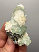 Load image into Gallery viewer, High-Grade Gemmy Green Apophyllite on White Stilbite | Deccan Traps, Maharashtra, India