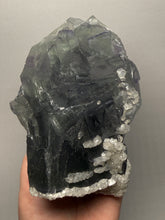 Load image into Gallery viewer, Premium Cubic Green–Purple Phantom Fluorite with Flower Calcite on Matrix
Xianghualing Mine, Hunan Province, China