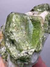 Load image into Gallery viewer, Electric Green Diopside on Quartz – Collector Mineral Specimen (Gilgit-Baltistan) Pakistan