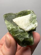Load image into Gallery viewer, Electric Green Diopside on Quartz – Collector Mineral Specimen (Gilgit-Baltistan) Pakistan