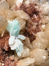 Load image into Gallery viewer, LG Shiny Peach Stilbite and Mint Green Apophyllite on Druzy Red Heulandite – High-Grade Collector Mineral Specimen from India