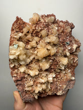 Load image into Gallery viewer, XLG Shiny Peach Stilbite and Mint Green Apophyllite on Druzy Red Heulandite – High-Grade Collector Mineral Specimen from India