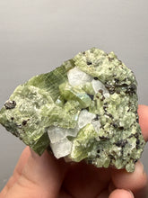 Load image into Gallery viewer, Electric Green Diopside on Quartz – Collector Mineral Specimen (Gilgit-Baltistan) Pakistan
