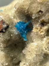 Load image into Gallery viewer, Rare Electric Blue Pentagonite on Druzy Matrix – Collector Mineral Specimen | India