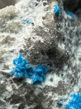 Load image into Gallery viewer, Rare Electric Blue Pentagonite on Druzy Matrix – Collector Mineral Specimen | India