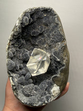 Load image into Gallery viewer, High-Grade Optical Calcite on Black Druzy Chalcedony Stalactites Zeolite| Maharashtra, India
