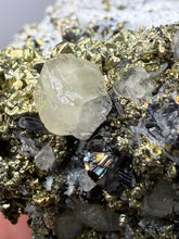 Load image into Gallery viewer, 4.8” New Find: Huanzala Mine Peru Sphalerite + Chalcopyrite + Apatite + Calcite + Quartz | Collector Display Specimen