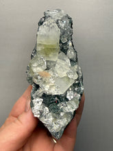 Load image into Gallery viewer, High-Grade Green Apophyllite with Pink Stilbite on Black Chalcedony – Deccan Traps, India