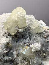 Load image into Gallery viewer, 3.8” New Find: Huanzala Mine Peru Sphalerite + Chalcopyrite + Apatite + Calcite + Quartz | Collector Display Specimen