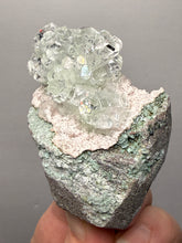 Load image into Gallery viewer, Light Mint Green “Disco Ball” Radial Apophyllite on Pink & Green Heulandite — Deccan Traps, India