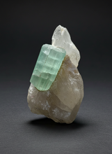 Load image into Gallery viewer, Mint Green Tourmaline on Quartz Matrix– Pegmatite Mineral Specimen from Pakistan