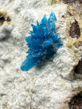 Load image into Gallery viewer, Rare Electric Blue Pentagonite on Druzy Matrix – Collector Mineral Specimen | India