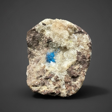 Load image into Gallery viewer, Rare Electric Blue Pentagonite on Druzy Matrix – Collector Mineral Specimen | India