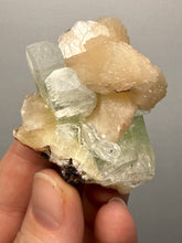 Load image into Gallery viewer, High-Grade Gemmy Green Apophyllite on White Stilbite | Deccan Traps, Maharashtra, India