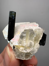 Load image into Gallery viewer, Dark Green Cap Stak Nala Tourmaline on Cleavelandite Matrix – Haramosh Mountains, Pakistan